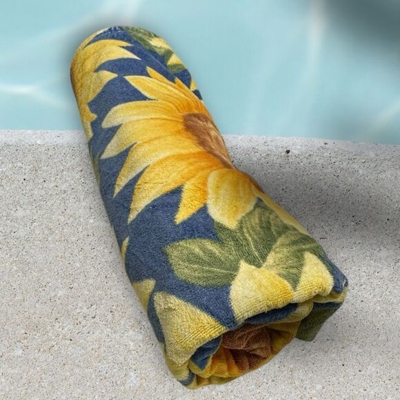 Vintage Terrisol Resort Collection Sunflower  Large Velour Terry Beach Towel - Picture 1 of 8